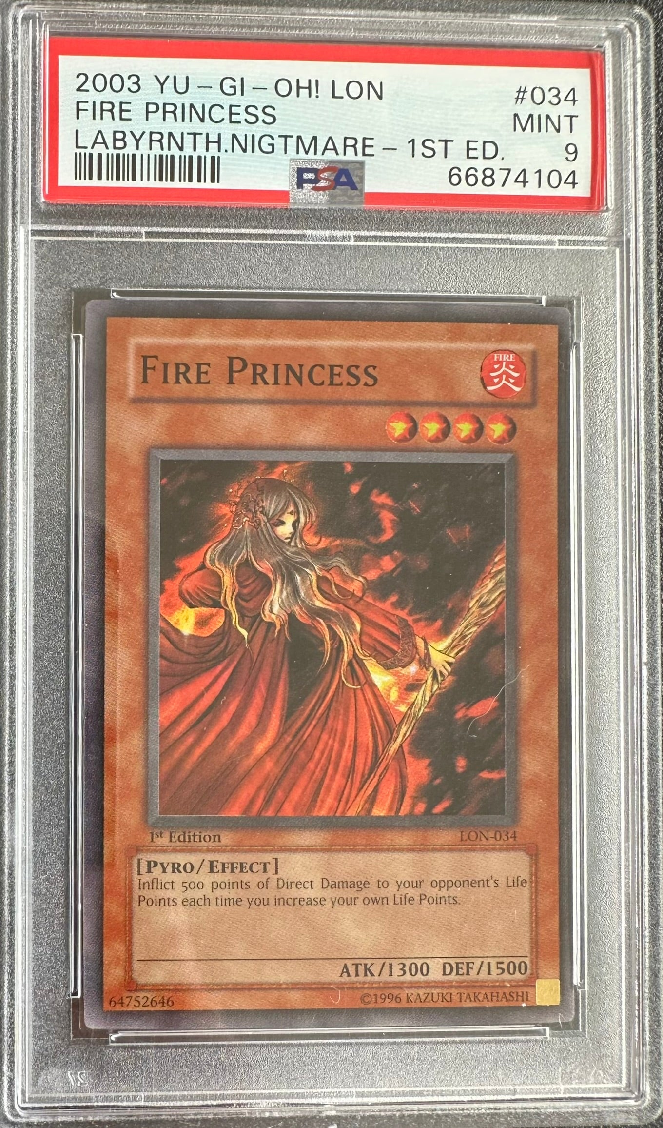2003 LON-LABYRINTH OF NIGHTMARE – 1st EDITION SUPER RARE #LON-034 FIRE PRINCESS PSA 9