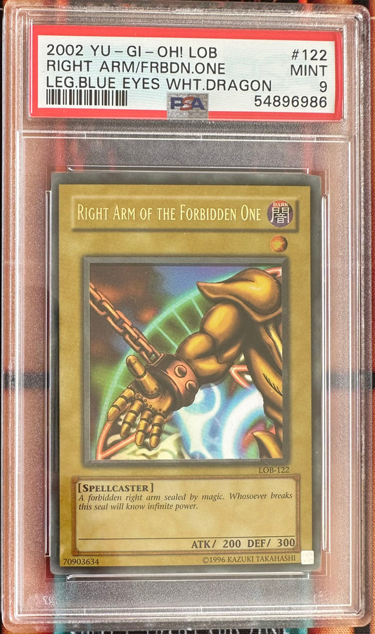 2002 THE LEGEND OF BLUE EYES WHITE DRAGON – ULTRA RARE #LOB-122 RIGHT ARM OF THE FORBIDDEN ONE FADED/FOILSHIFT PSA 9