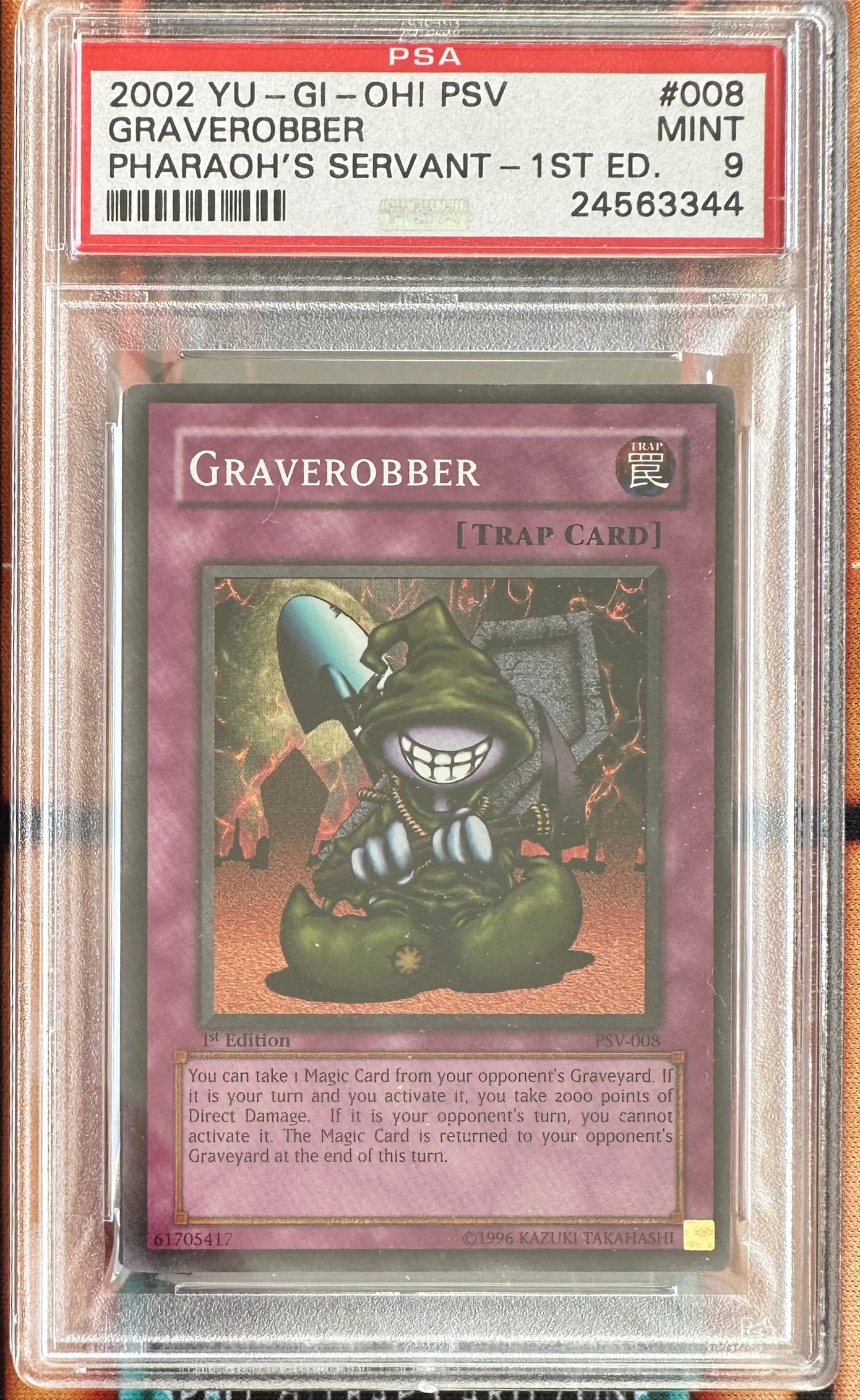 2002 YU-GI-OH! PHARAOHS`S SERVANT – SUPER RARE 1ST EDITION  #PSV-008 GRAVEROBBER PSA 9