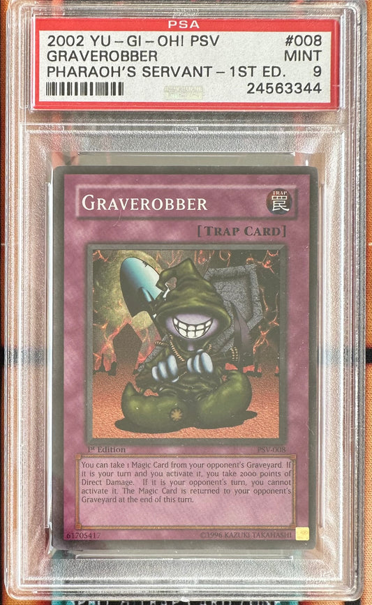 2002 YU-GI-OH! PHARAOHS`S SERVANT – SUPER RARE 1ST EDITION  #PSV-008 GRAVEROBBER PSA 9