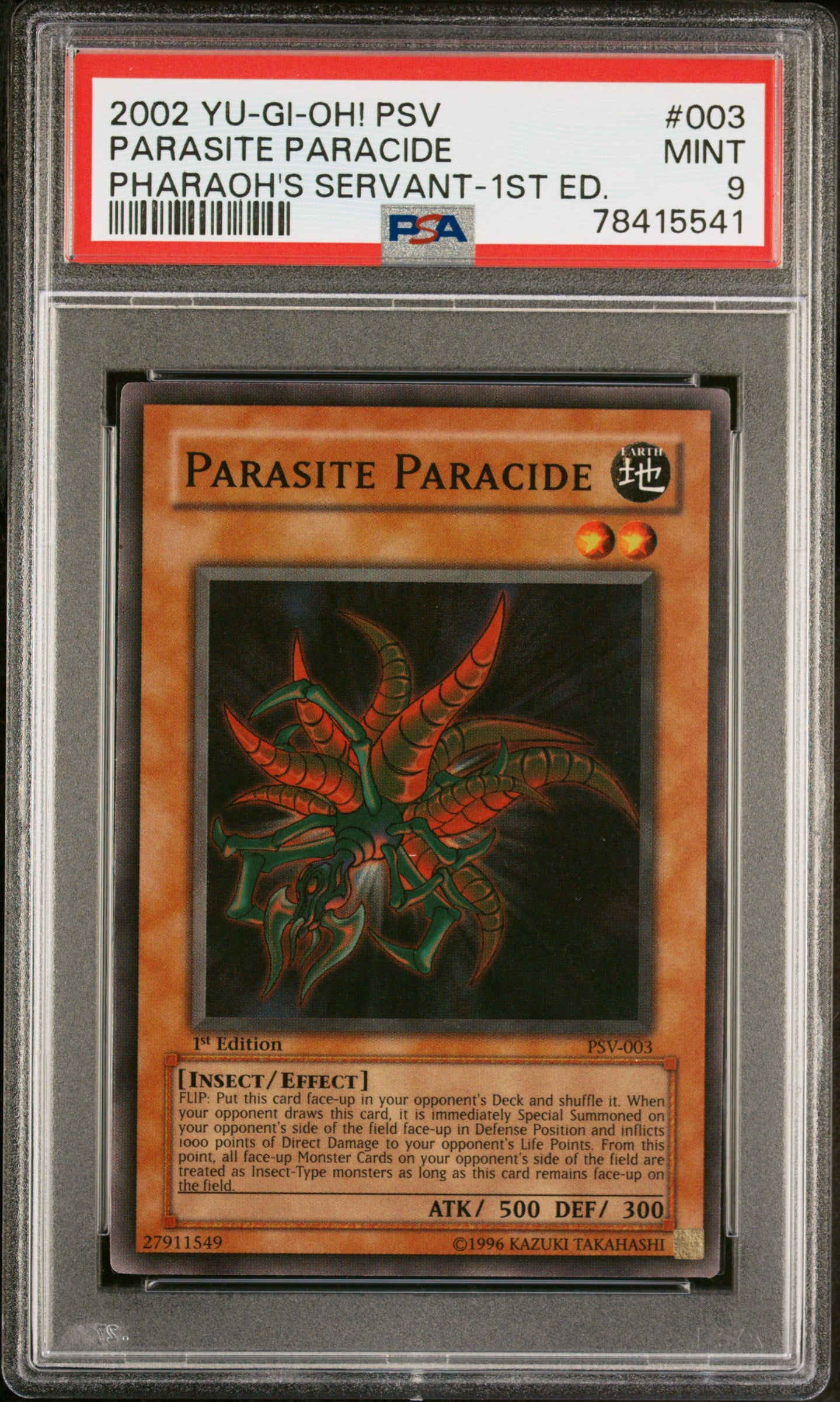 2002 PSV-PHARAOH'S SERVANT | 1ST EDITION #003 PARASITE PARACIDE PSA 9