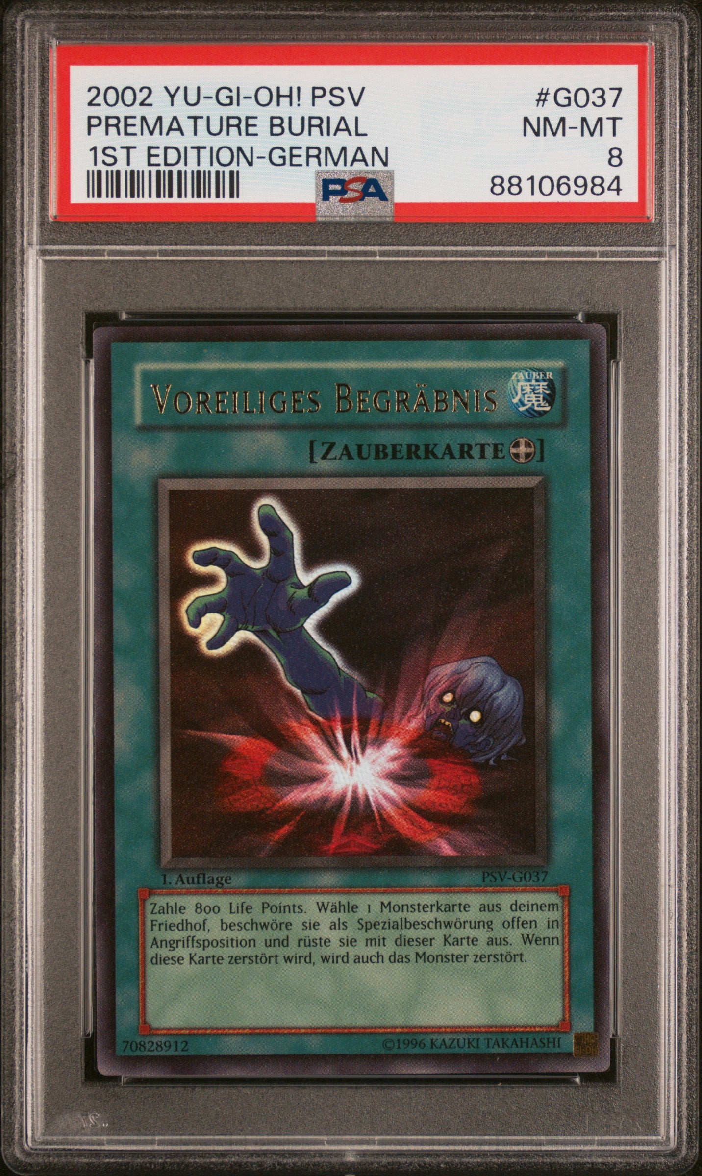 2002 PSV-PHARAOH'S SERVANT | 1ST EDITION-GERMAN #G037 PREMATURE BURIAL,VOREILIGES BEGRÄBNIS PSA 8