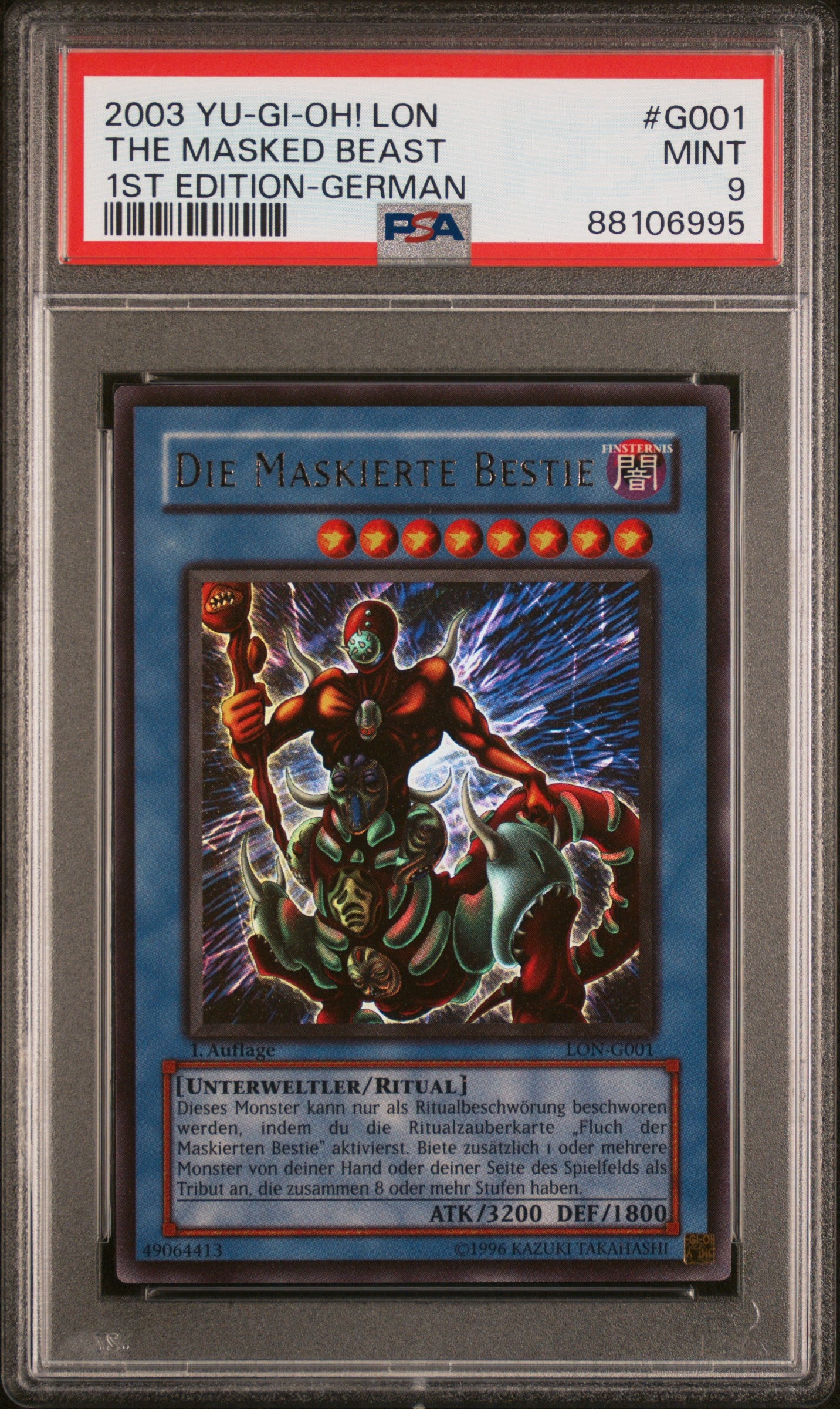 2003 LON-LABYRINTH OF NIGHTMARE | 1ST EDITION-GERMAN #G001 THE MASKED BEAST,MASKIERTE BESTIE PSA 9