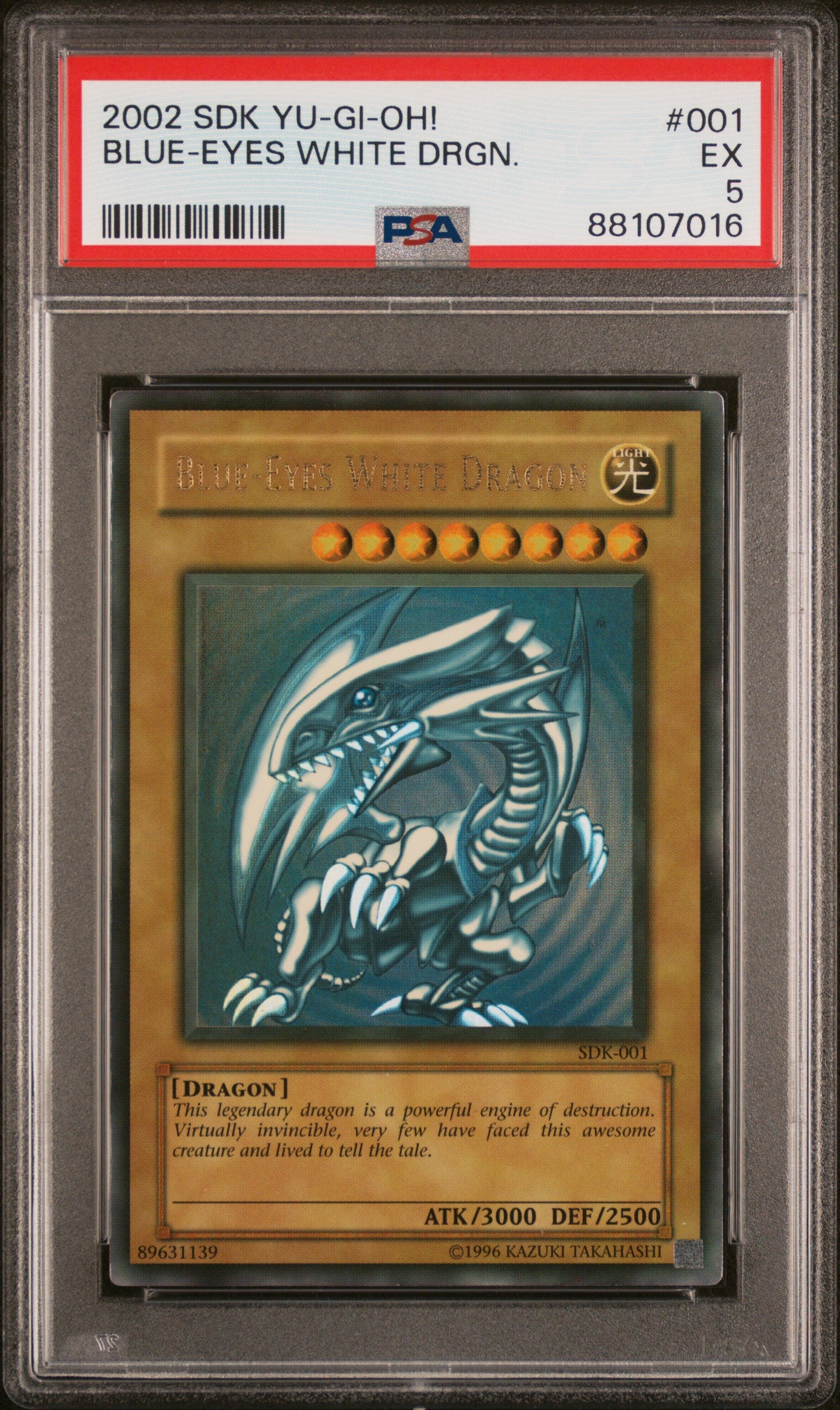 2002 STARTER DECK: KAIBA #001 BLUE-EYES WHITE DRAGON PSA 5 FADED