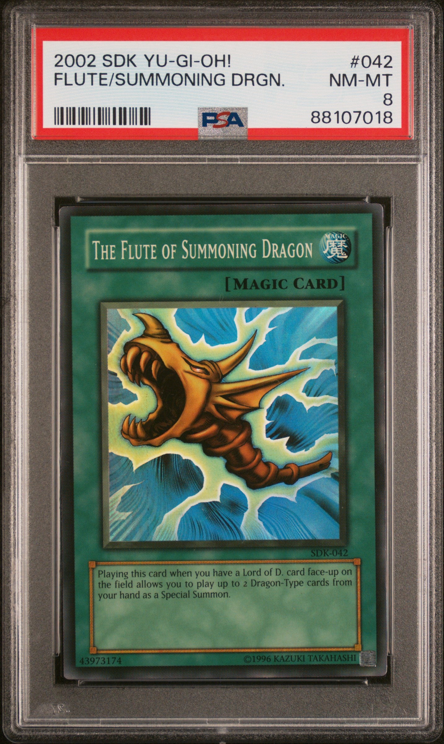 2002 STARTER DECK: KAIBA #042 THE FLUTE OF SUMMONING DRAGON PSA 8 FADED