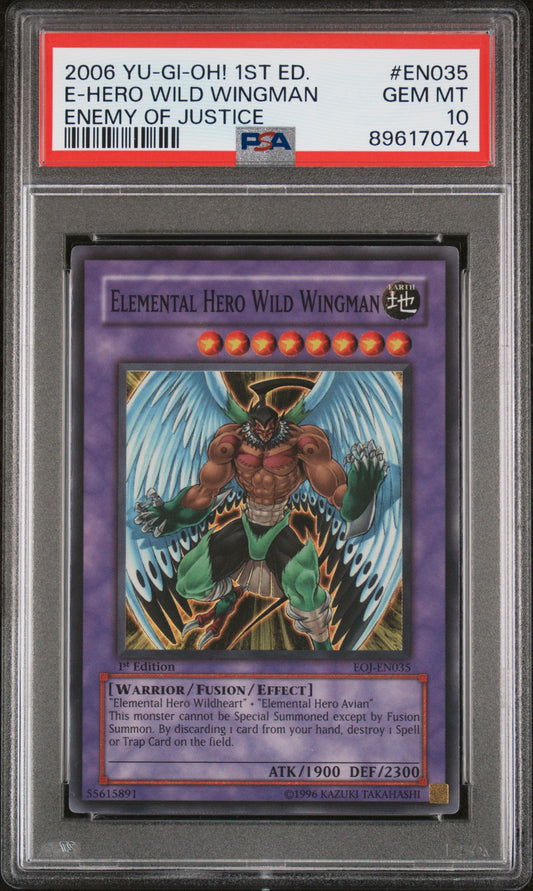 2006 EOJ-ENEMY OF JUSTICE | 1ST EDITION #EN035 ELEMENTAL HERO WILD WINGMAN PSA 10