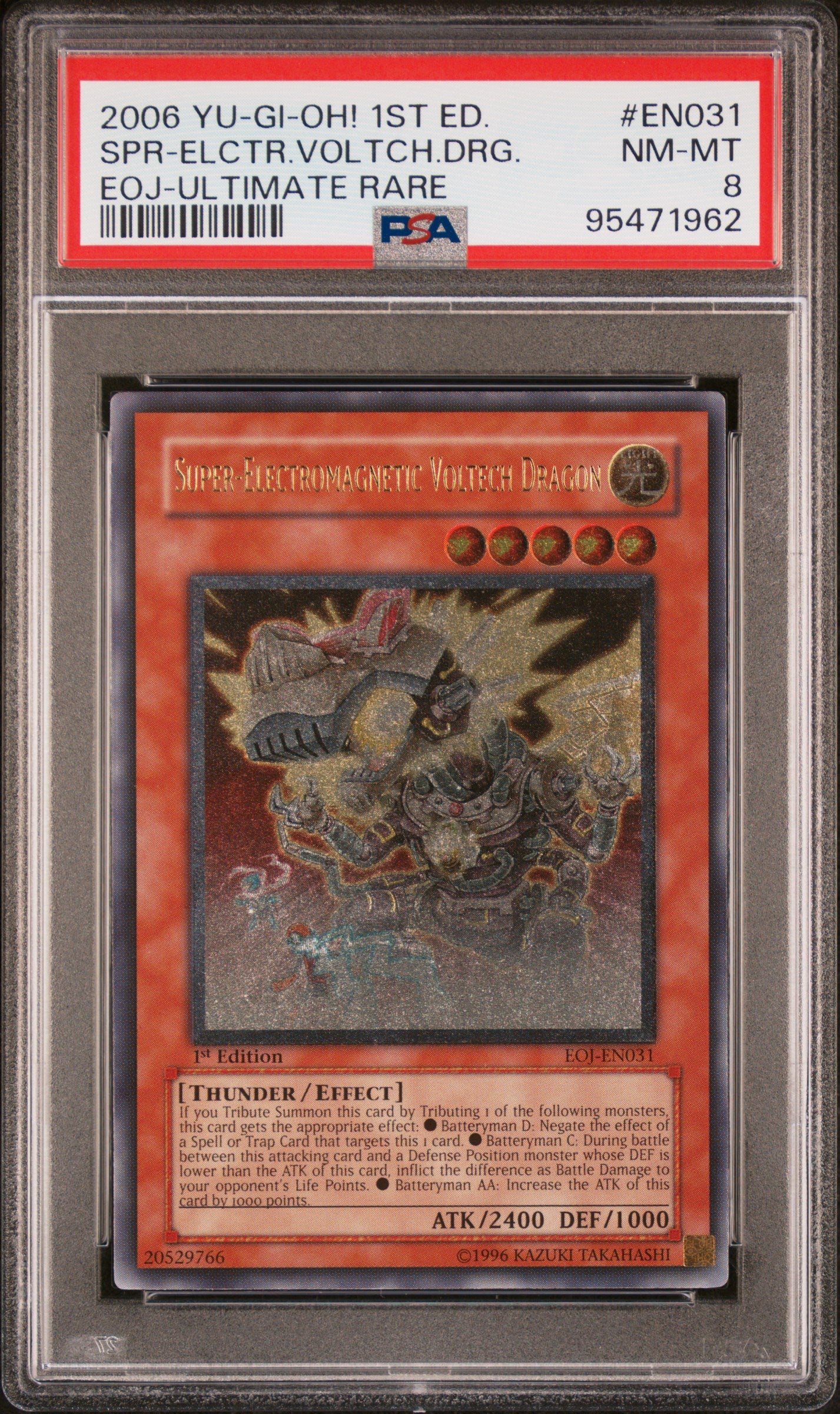 2006 EOJ-ENEMY OF JUSTICE | 1ST EDITION-ULTIMATE RARE #EN031 SUPER-ELECTROMAGNETIC VOLTECH DRAGON PSA 8