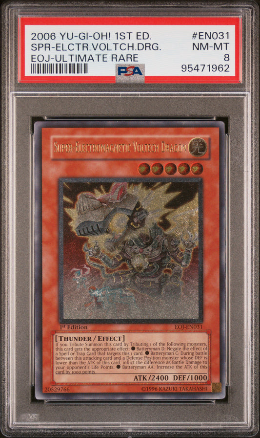 2006 EOJ-ENEMY OF JUSTICE | 1ST EDITION-ULTIMATE RARE #EN031 SUPER-ELECTROMAGNETIC VOLTECH DRAGON PSA 8
