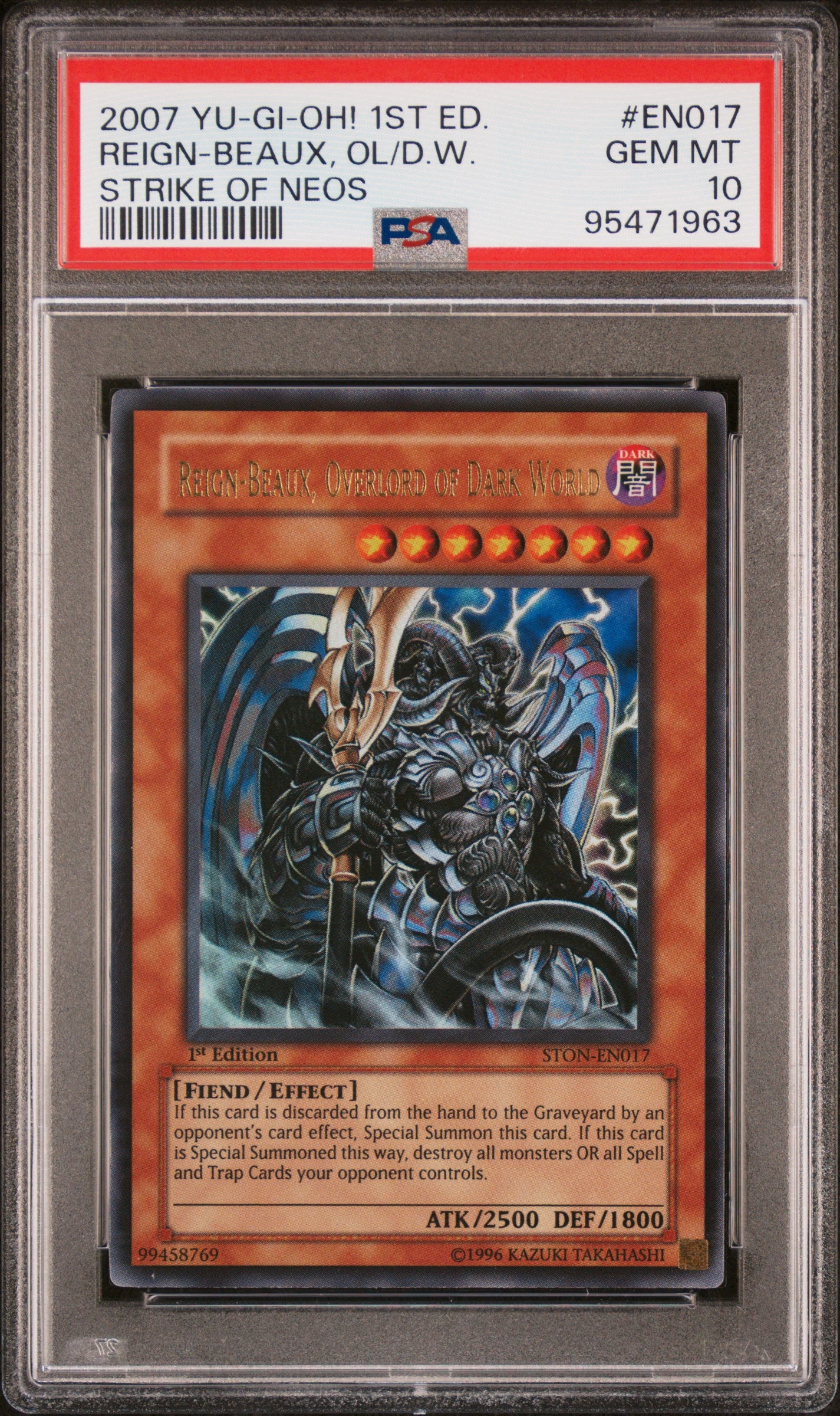 2007 STON-STRIKE OF NEOS | 1ST EDITION #EN017 REIGN-BEAUX, OVERLORD OF DARK WORLD PSA 10
