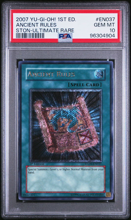 2007 STON-STRIKE OF NEOS | 1ST EDITION-ULTIMATE RARE #EN037 ANCIENT RULES PSA 10 EURO PRINT