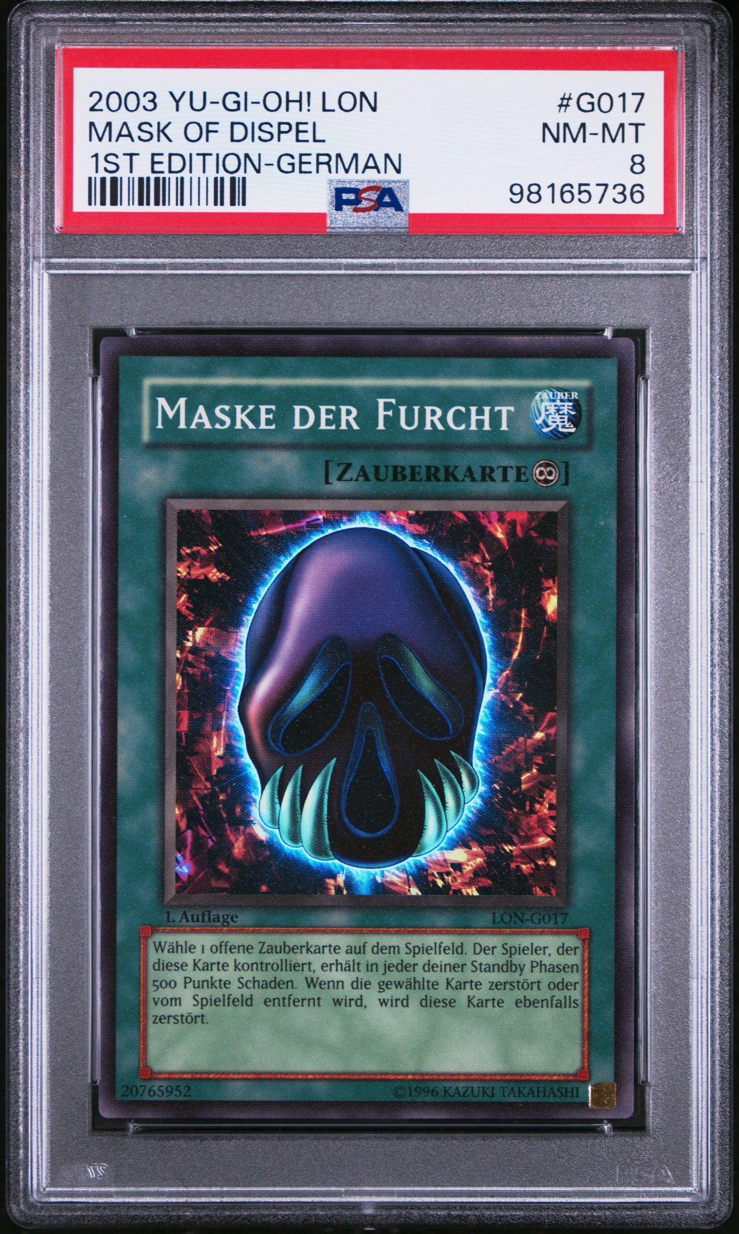 2003 LON-LABYRINTH OF NIGHTMARE | 1ST EDITION-GERMAN #G017 MASK OF DISPEL,MASKE DER FURCHT PSA 8