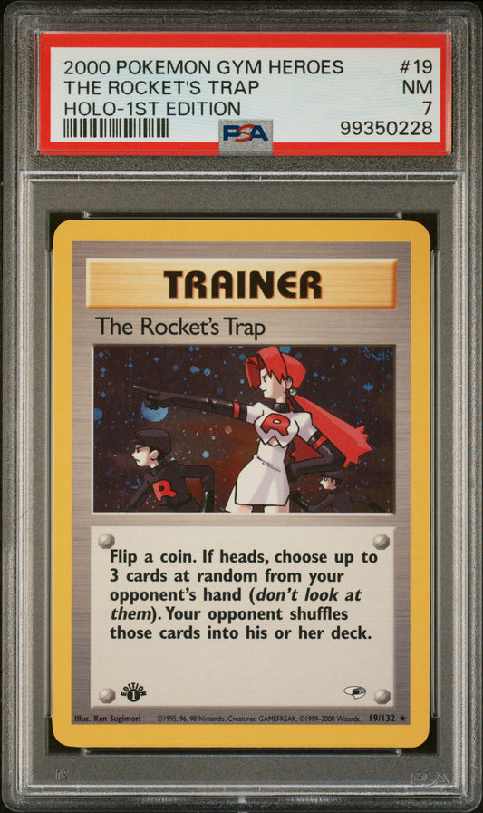 2000 GYM HEROES | HOLO-1ST EDITION #19 THE ROCKET'S TRAP PSA 9