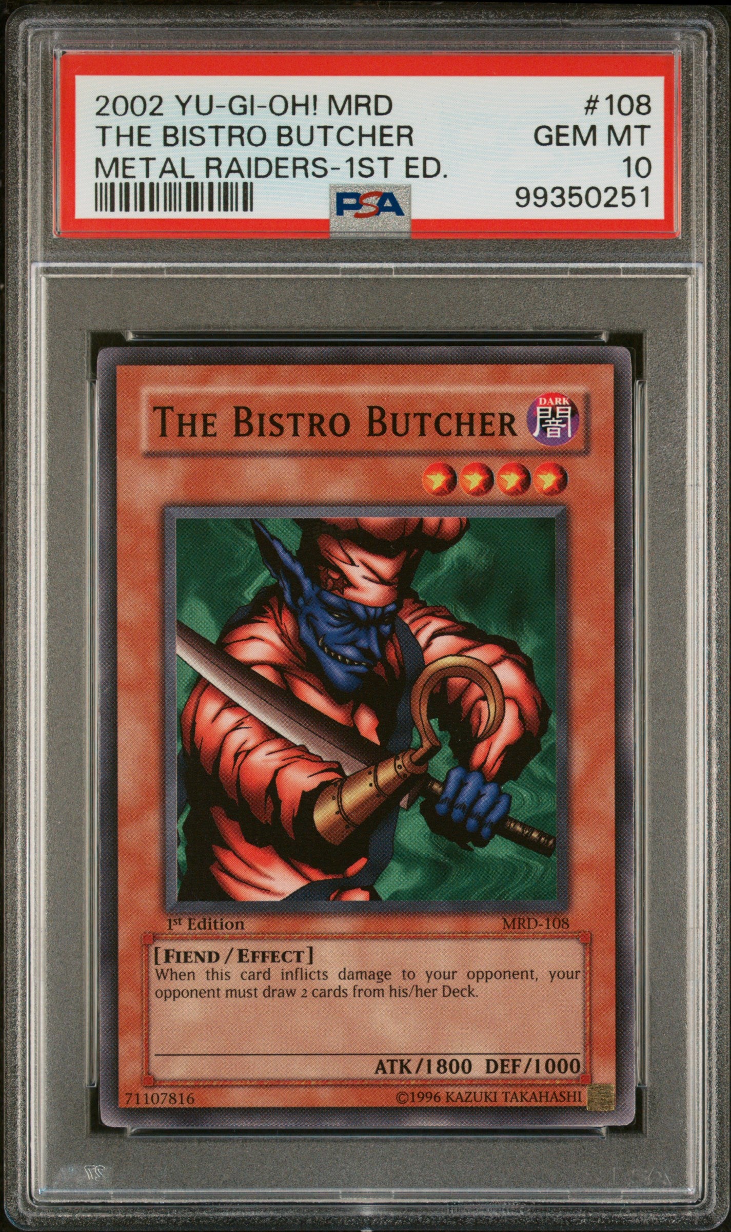 2002 MRD-METAL RAIDERS | 1ST EDITION #108 THE BISTRO BUTCHER PSA 10